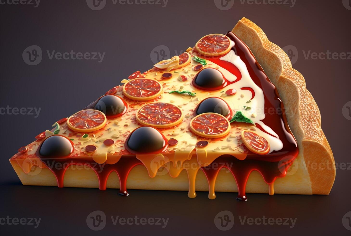 fetta di delizioso Pizza su buio sfondo. generativo ai foto