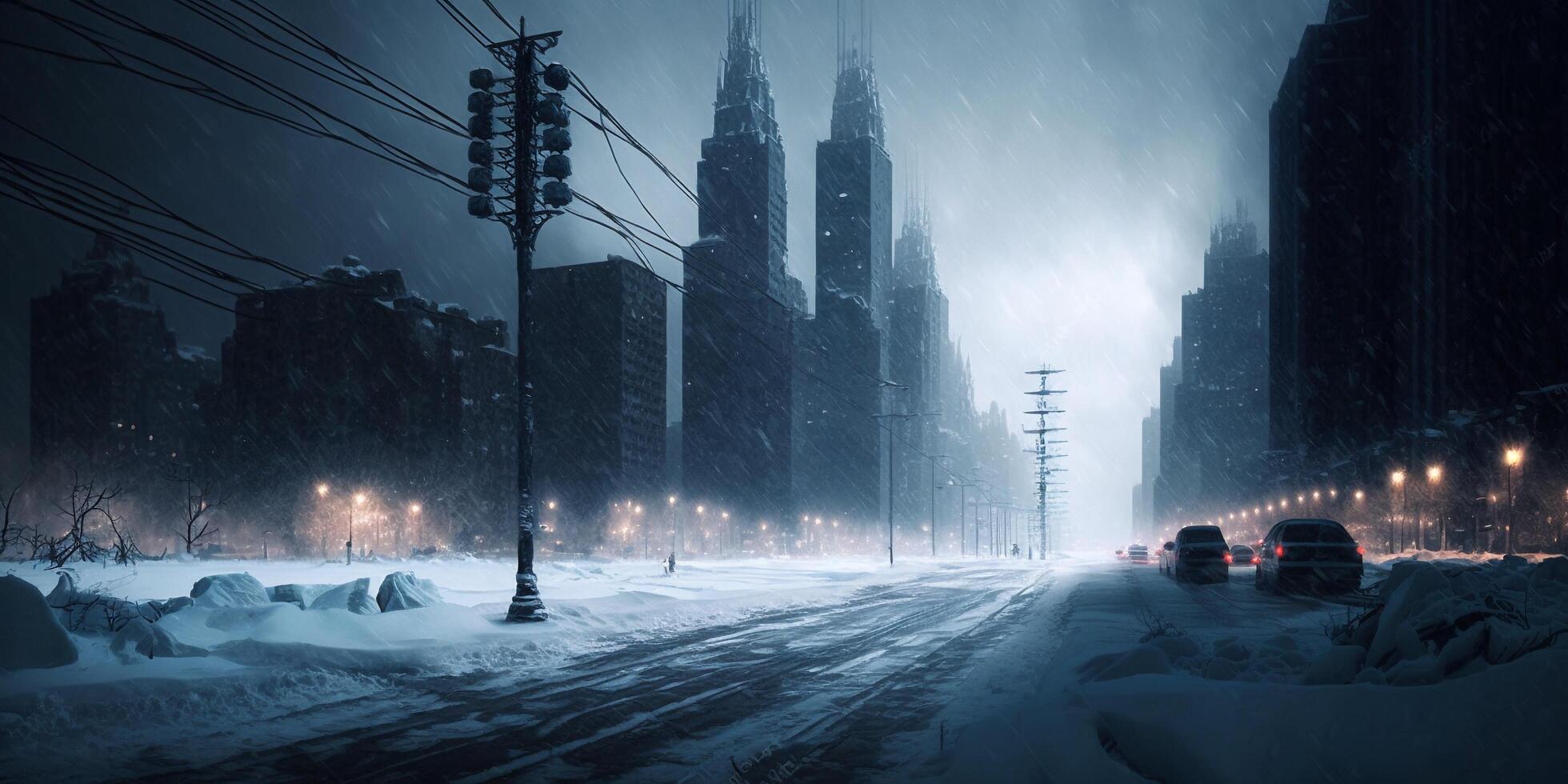 il congelato città nel inverno con ai generato. foto