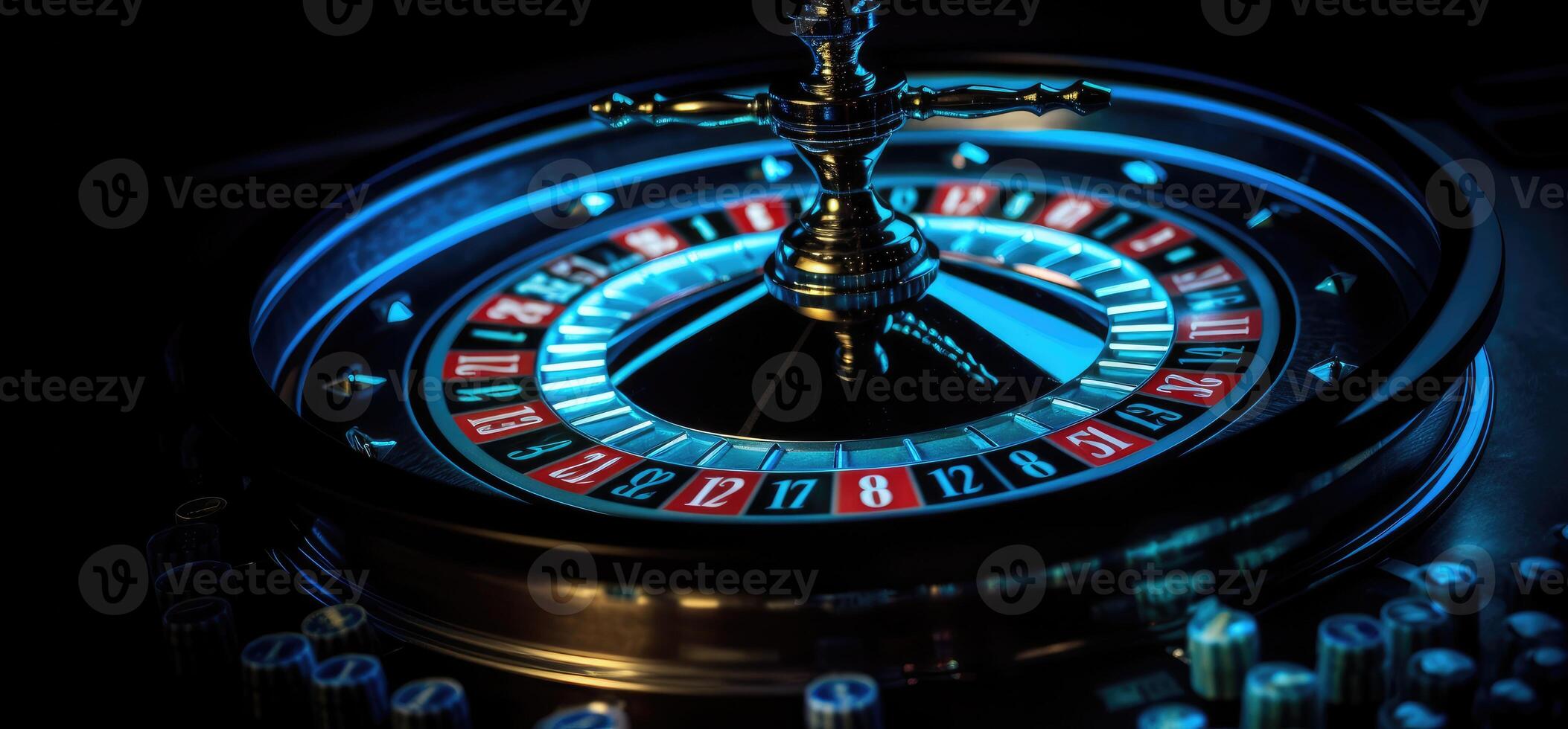 roulette ruota con blu sfondo e luci, casinò foto. generativo ai foto