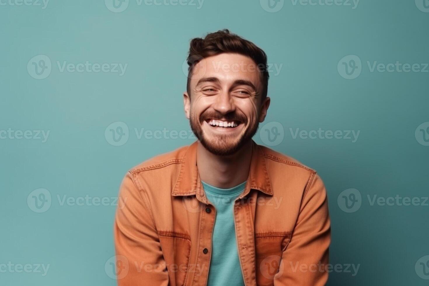 ai generativo un' uomo su solido colore sfondo con un' Sorridi facciale espressione foto