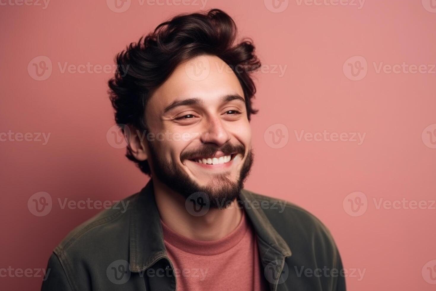 ai generativo un' uomo su solido colore sfondo con un' Sorridi facciale espressione foto