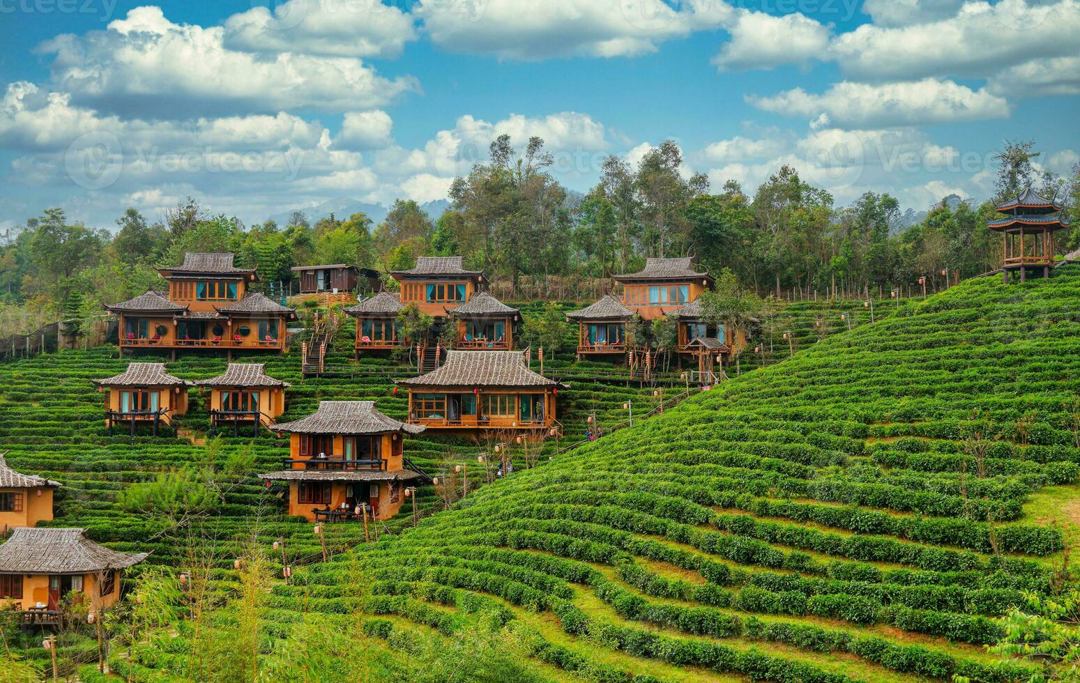 bandire rak tailandese Cinese villaggio su confine di settentrionale Tailandia e Myanmar foto