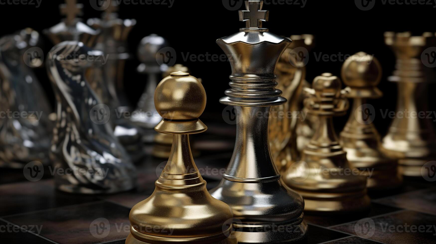 scacchi pezzi su un' buio sfondo, strategia Giochi e sfida concetto, generativo ai foto