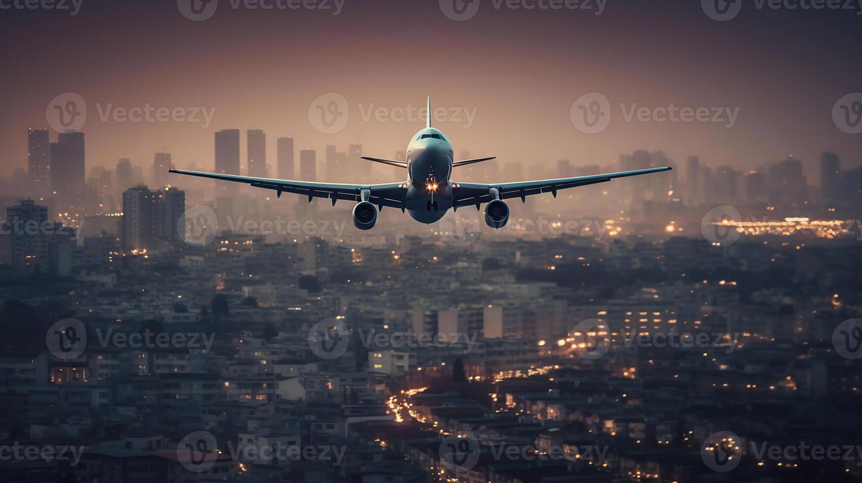 aereo volante sopra tropicale mare a sorprendente tramonto, generativo ai foto