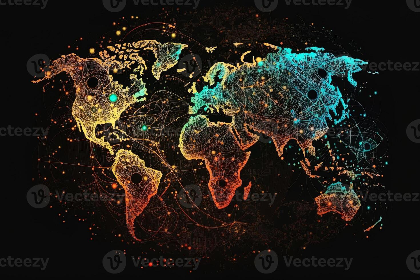globale carta geografica di il mondo, il terra comunicazione tecnologie con Internet effetto. futuristico moderno generativo ai foto
