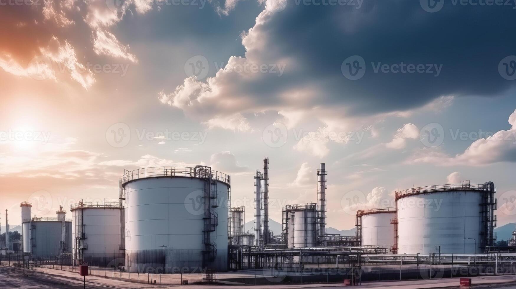 olio raffineria pianta a partire dal industria zona, olio e gas prodotto petrochimico meccanico. creativo risorsa, ai generato foto
