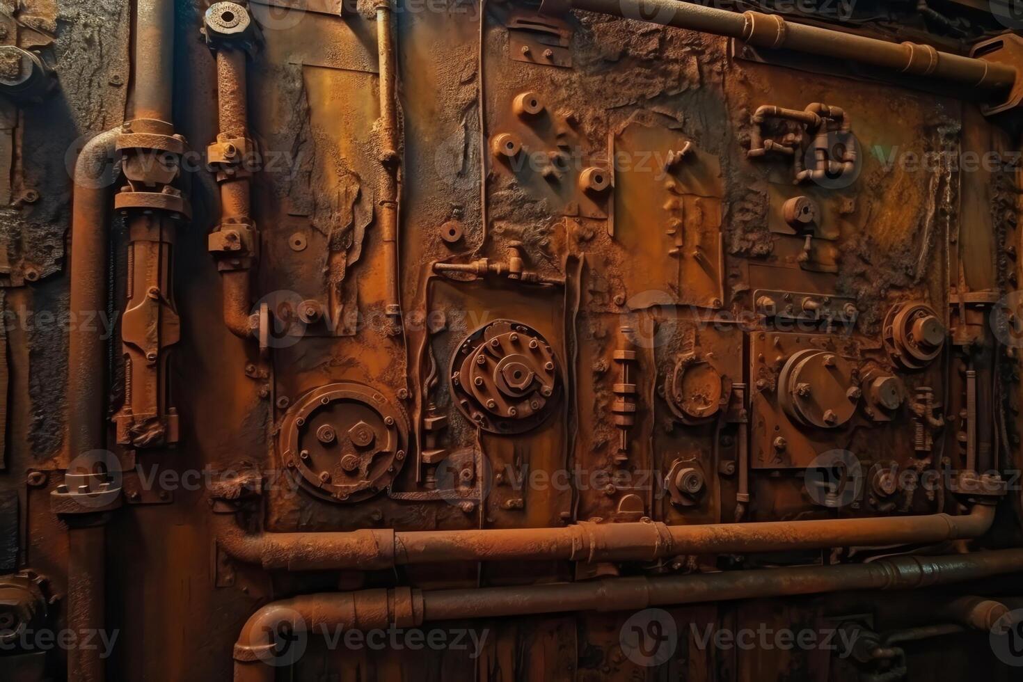 scifi steampunk arrugginito parete sfondo macchinari struttura design. ai generato foto