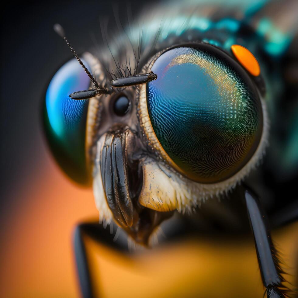 avvicinamento macro fotografia di volare insetti ai generativo foto