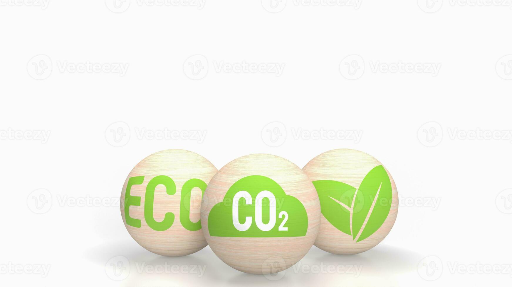 il co2 icona su legna palla per eco o ecologia concetto 3d interpretazione foto