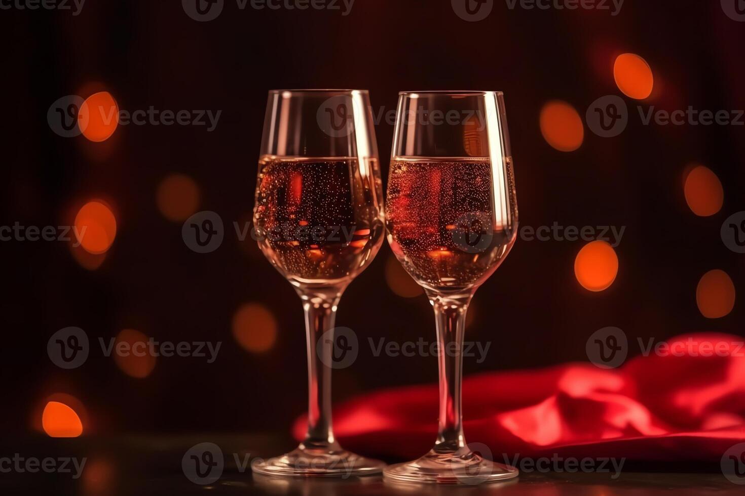 Champagne crostini per il santo san valentino romantico cena o nozze Due  bicchieri brillante rosso bokeh sfondo. ai generato 23377893 Stock Photo su  Vecteezy