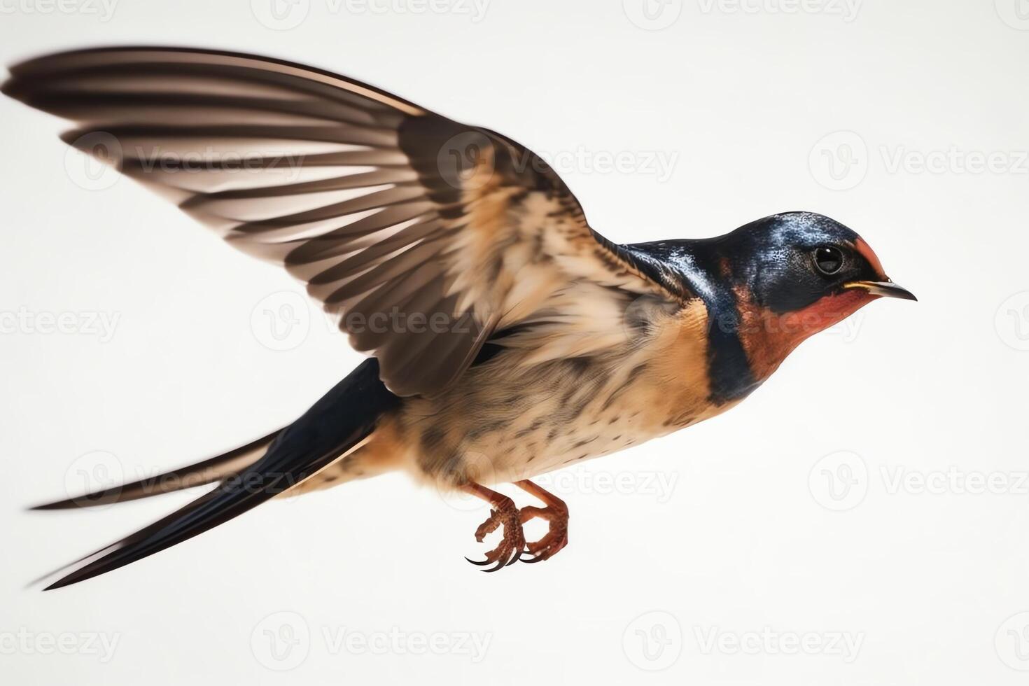 fienile ingoiare volante Ali diffusione uccello hirundo rustica volante contro bianca sfondo. ai generato foto