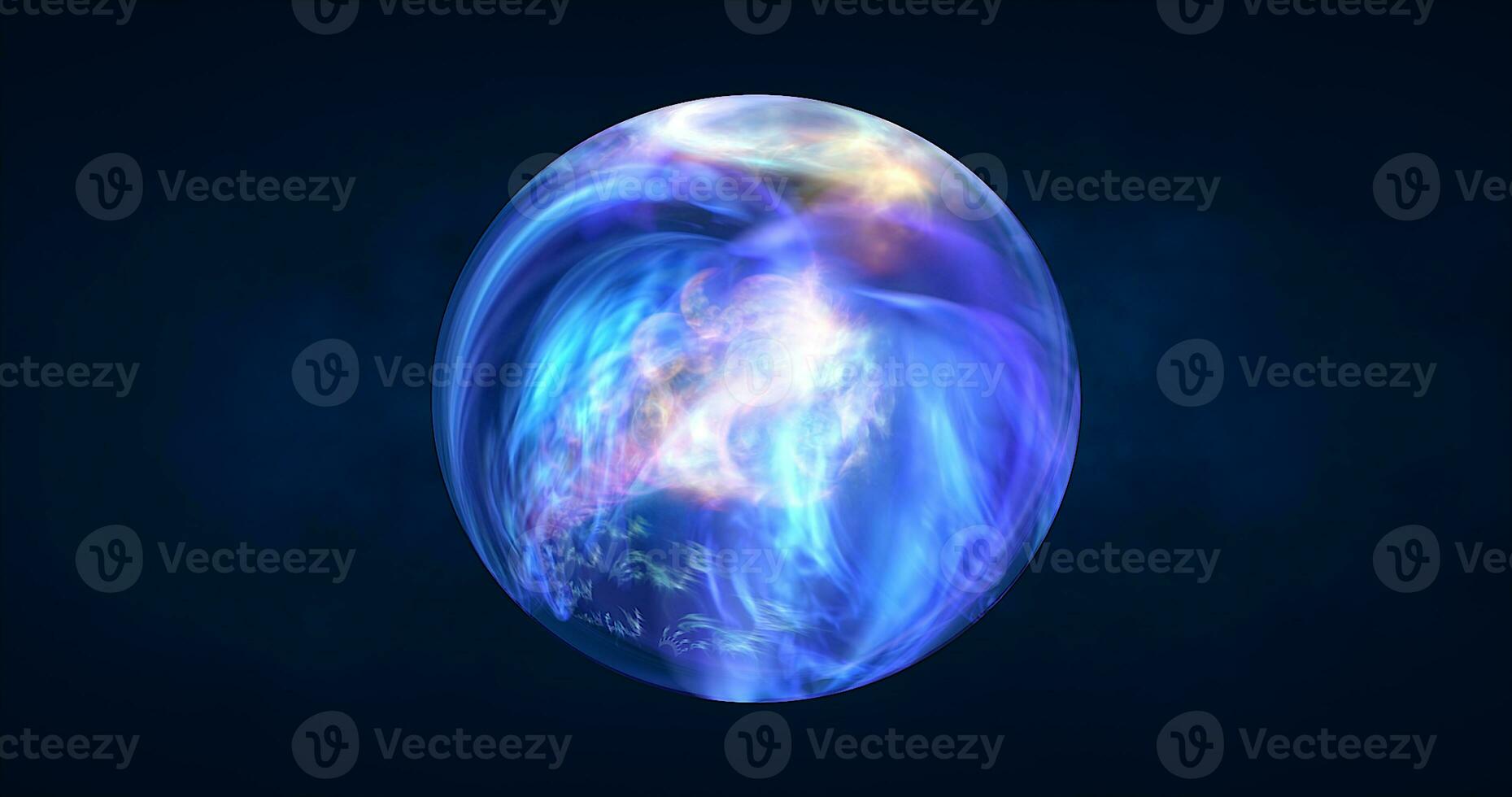 astratto palla sfera pianeta iridescente energia trasparente bicchiere Magia con energia onde nel il nucleo astratto sfondo foto