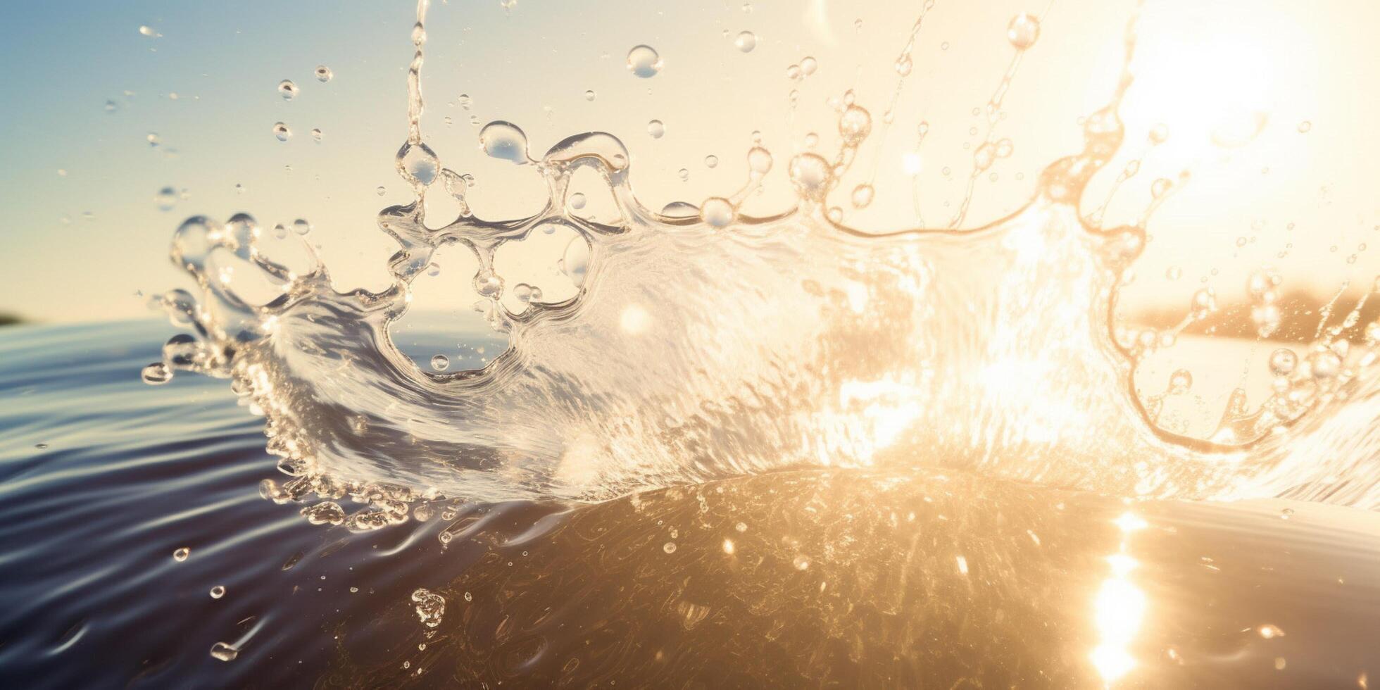 acqua spruzzo con sole splendente ai generato foto