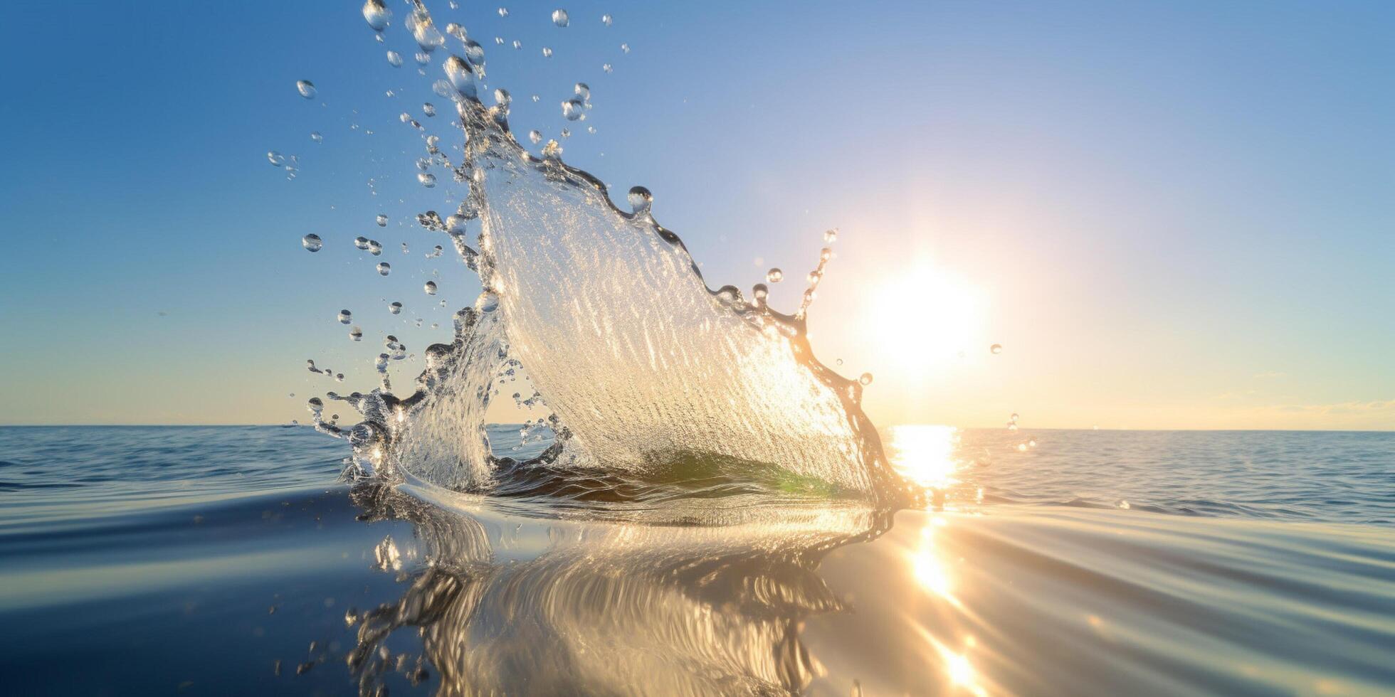 acqua spruzzo con sole splendente ai generato foto