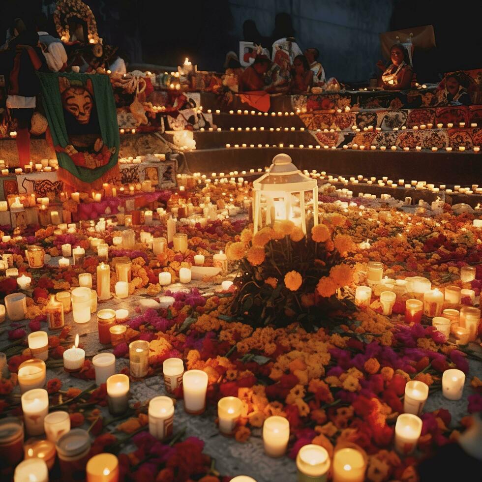 giorno di il morto teschi. dia de los muertos. giorno di il morto e messicano Halloween sfondo. messicano tradizione Festival. giorno di il morto zucchero cranio. dia de los muertos, creare ai foto