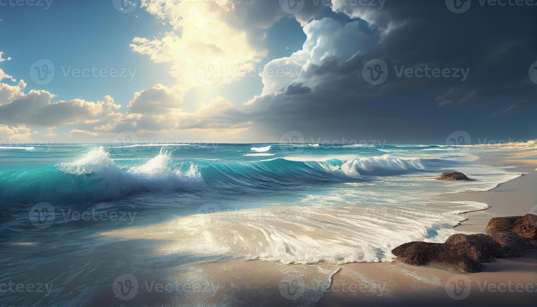 bellissimo panoramico mare fuga con Surf onde bellissimo mare ai generativo Immagine foto