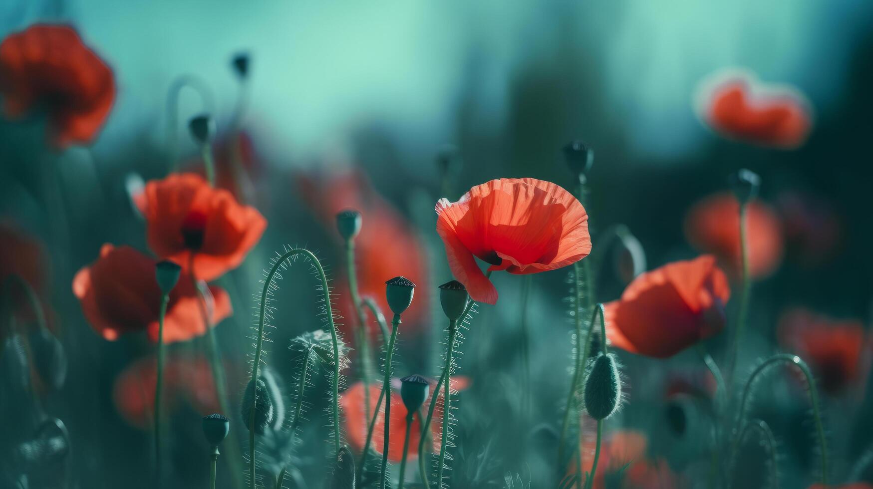 rosso papaveri sfondo. illustrazione ai generativo foto