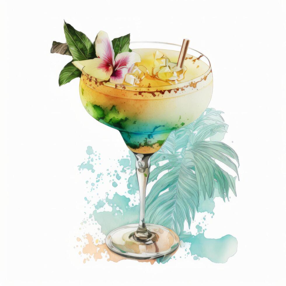 acquerello tropicale cocktail. illustrazione ai generativo foto