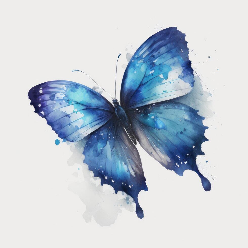 blu acquerello la farfalla. illustrazione ai generativo foto