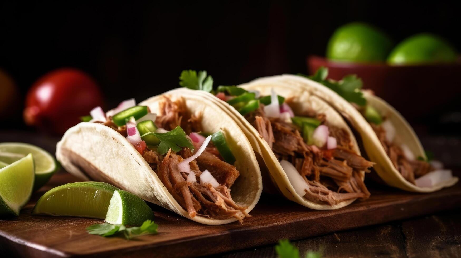 messicano Maiale Carnitas tacos illustrazione ai generativo foto