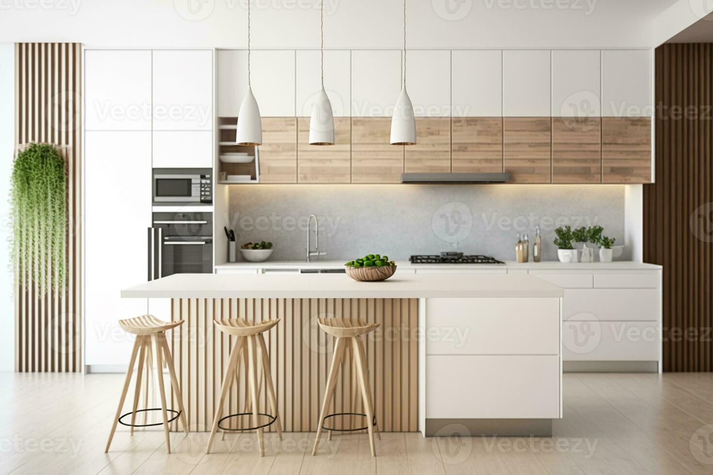 moderno bianca e di legno cucina interno design architettura idea ai generato foto