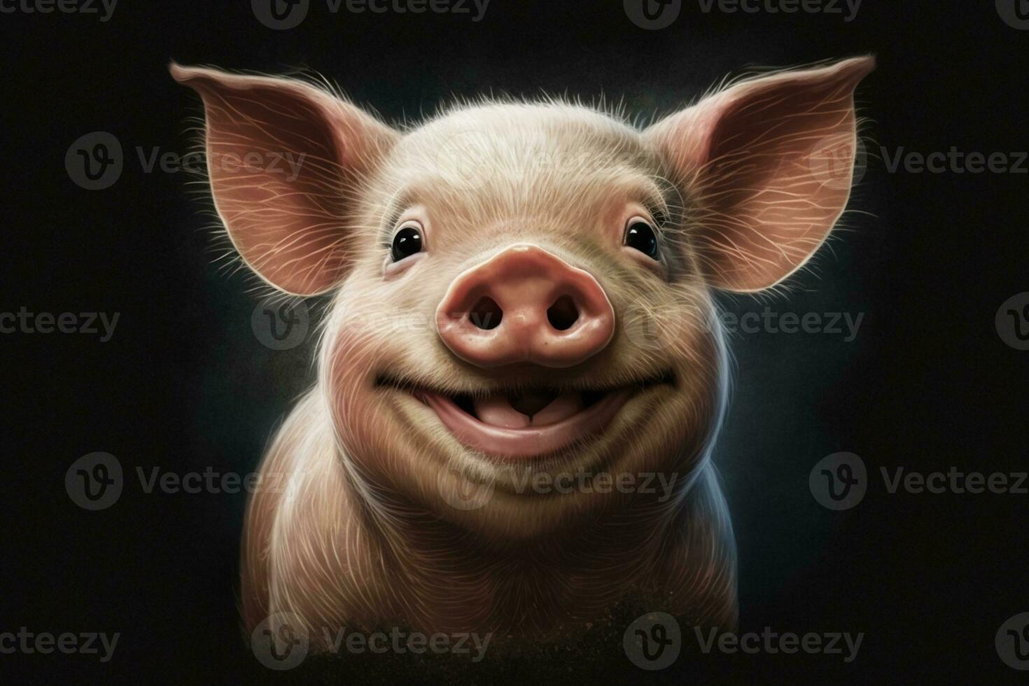 carino maiale guardare in il telecamera e ridendo felicemente ai generato foto