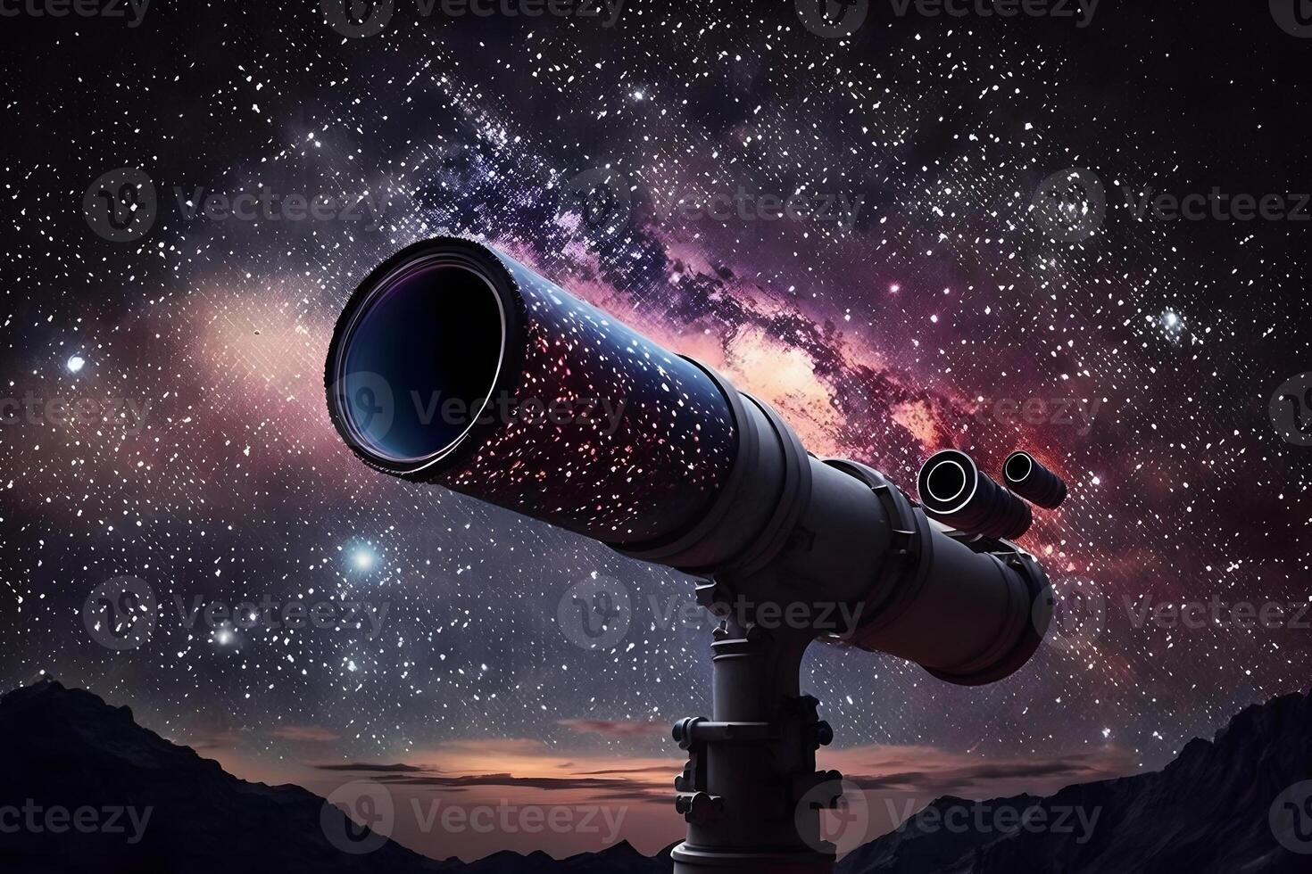 infinito spazio sfondo con silhouette di telescopio. neurale Rete ai generato foto