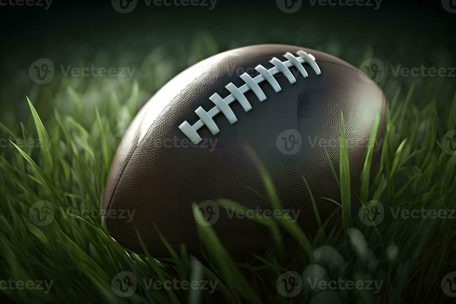 americano calcio palla nel il erba. neurale Rete generato arte foto