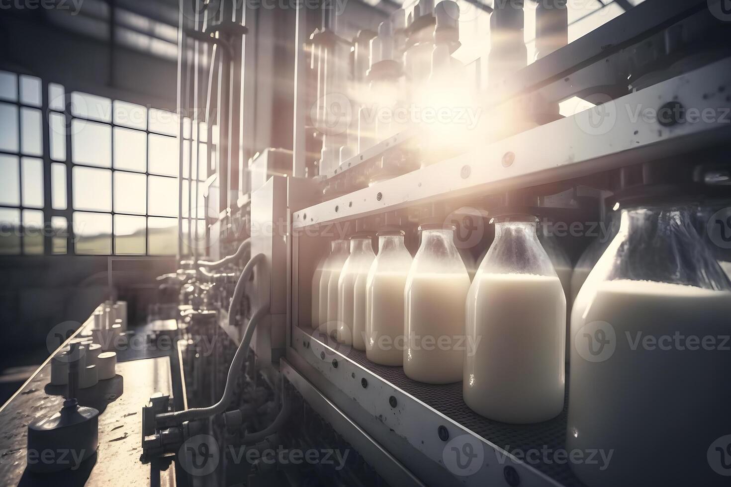 latte produzione nel un' fabbrica. neurale Rete ai generato foto