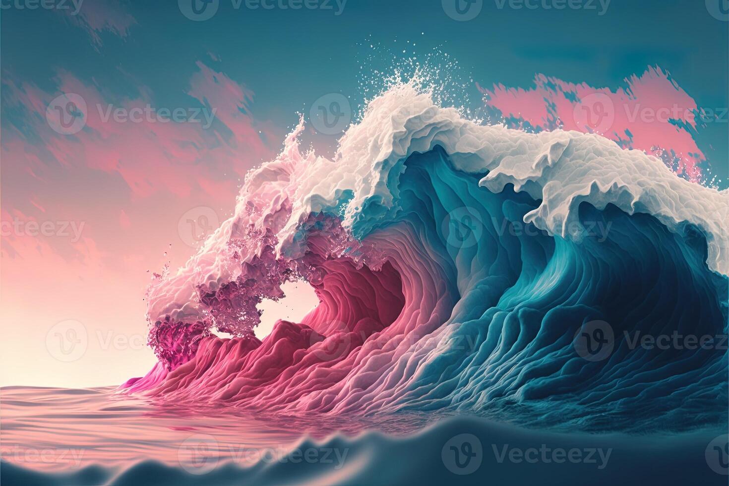 generativo ai un' onda di acqua e nuvole nel pastello colori e un' rosa e blu sfumature, con un' leggero rosa e blu tinta sfondo di un' bianca e rosa foto