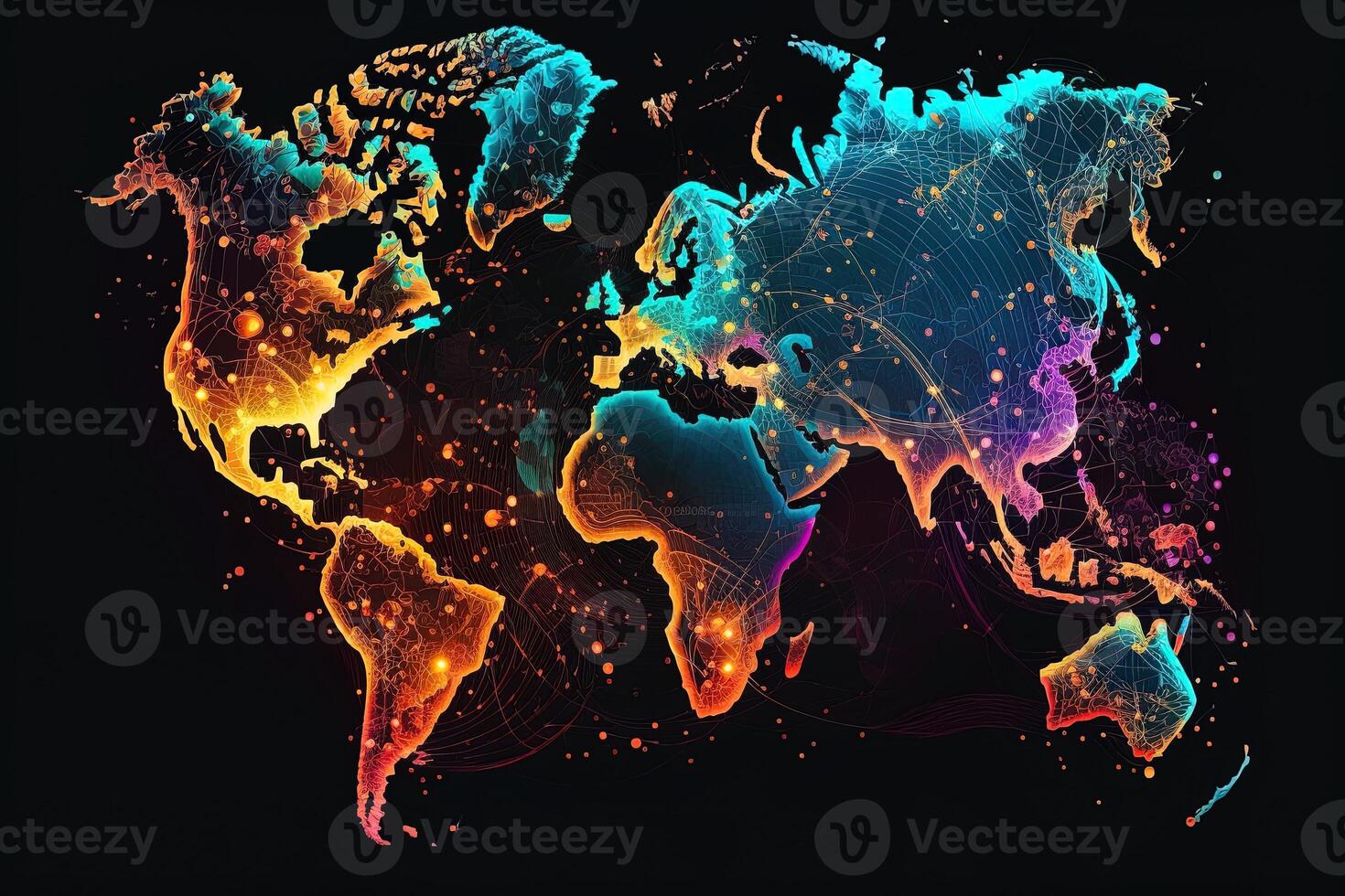 globale carta geografica di il mondo, il terra comunicazione tecnologie con Internet effetto. futuristico moderno generativo ai foto