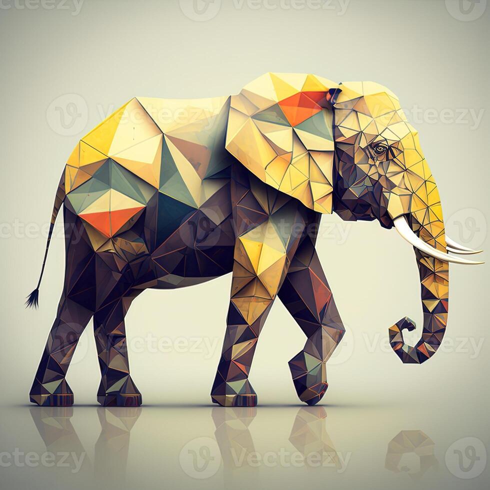 generativo ai illustrazione di creativo di elefante fatto di colorato geometrico forme su sfondo. capo, coraggio, forte e coraggioso, foto