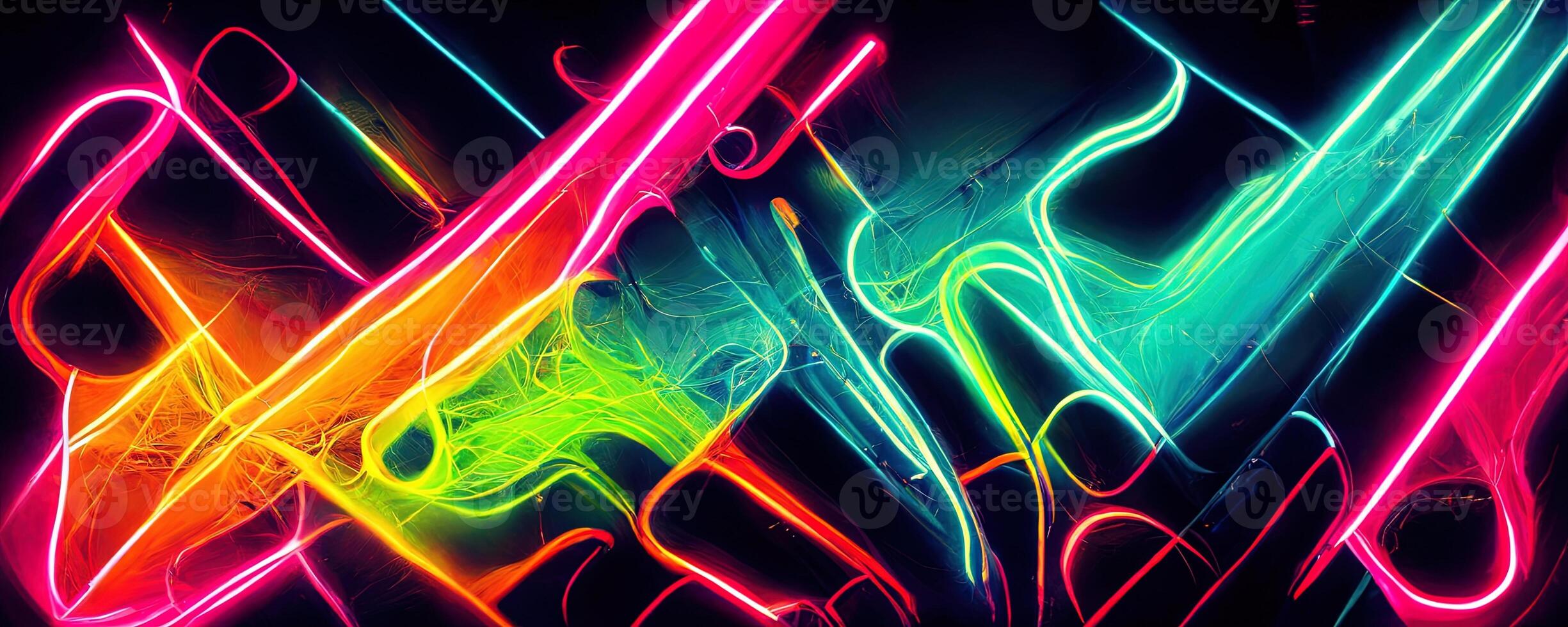 illustrazione di gioco sfondo astratto, cyberpunk stile di gamer sfondo, neon splendore leggero di fantascienza. raggiante iridescente neon luci per tutti e due leggero e buio sfondi. generativo ai foto