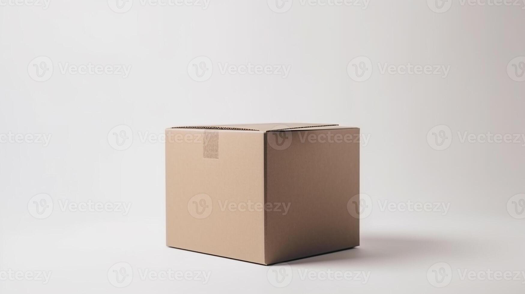 Marrone vuoto cartone scatola modello su bianca sfondo, generativo ai foto