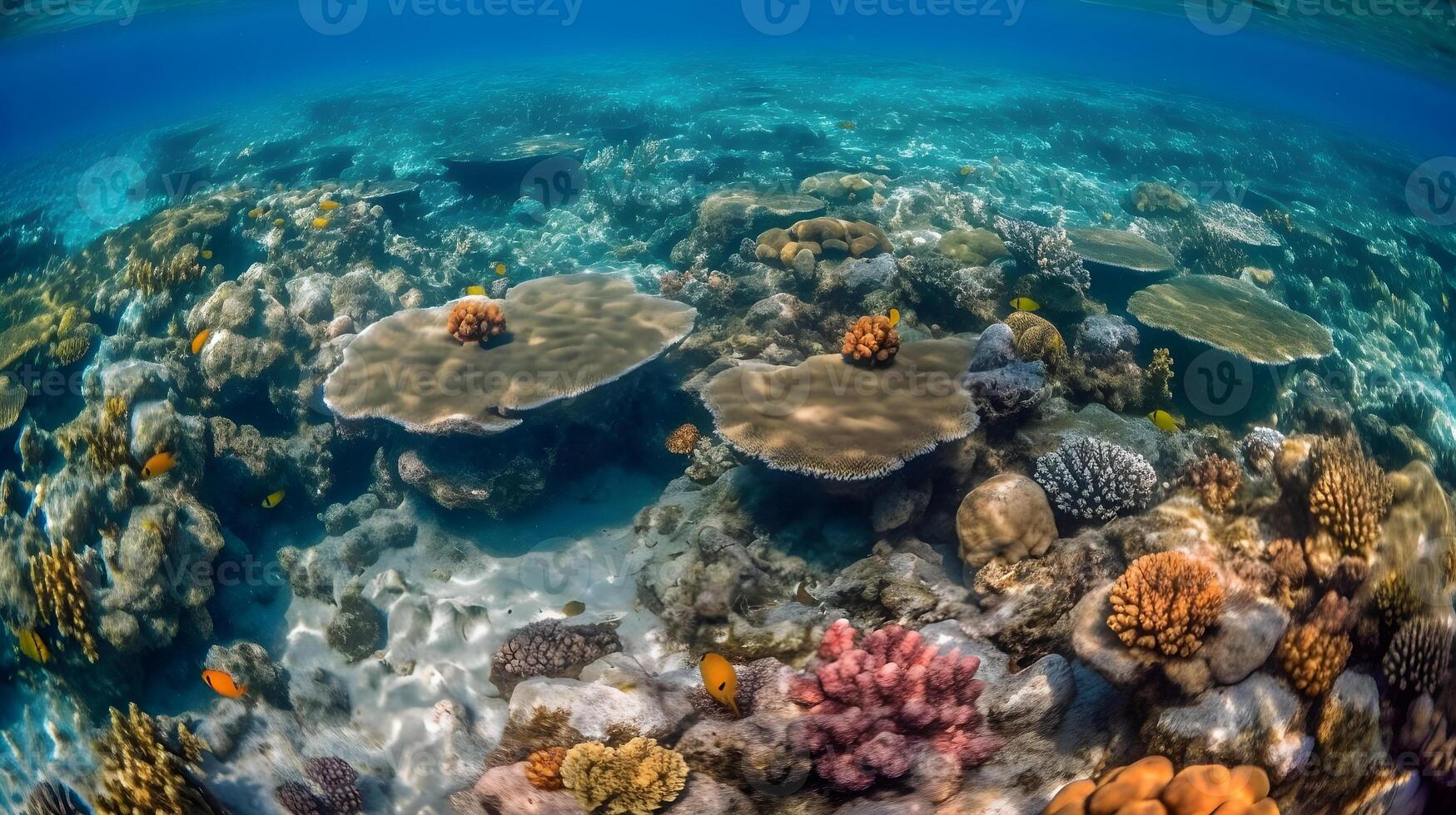 corallo barriere su il parte inferiore di il chiaro mare, generativo ai foto