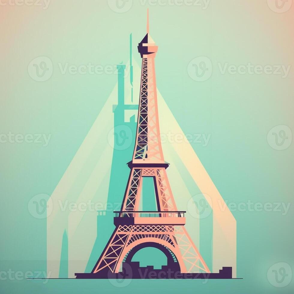 minimo pastello illustrazione di un' eiffel Torre, icona genere, con semplice Linee ai generato foto