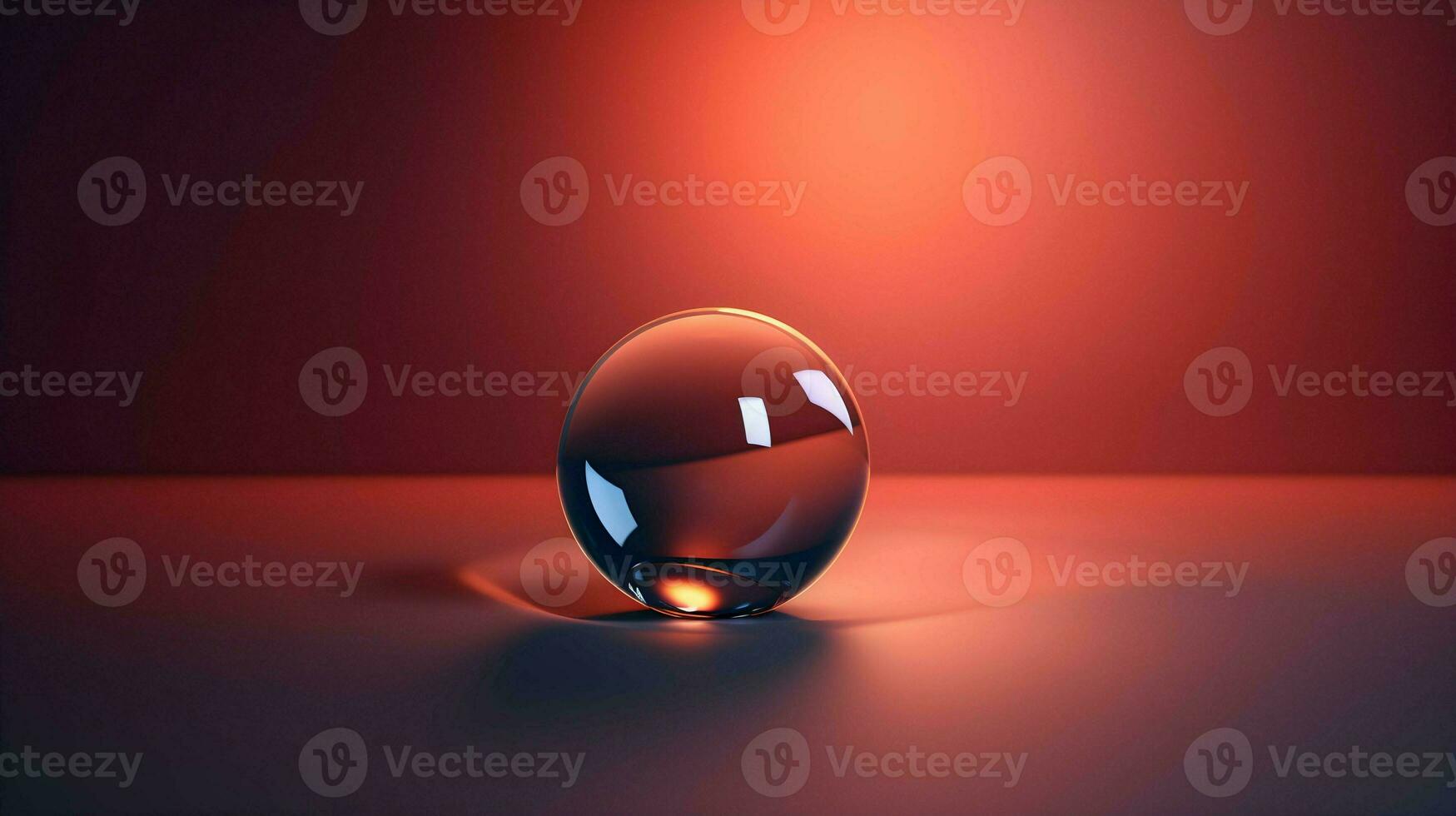 3d rendere di isolato bicchiere palla sfera su rosso illuminato sfondo foto
