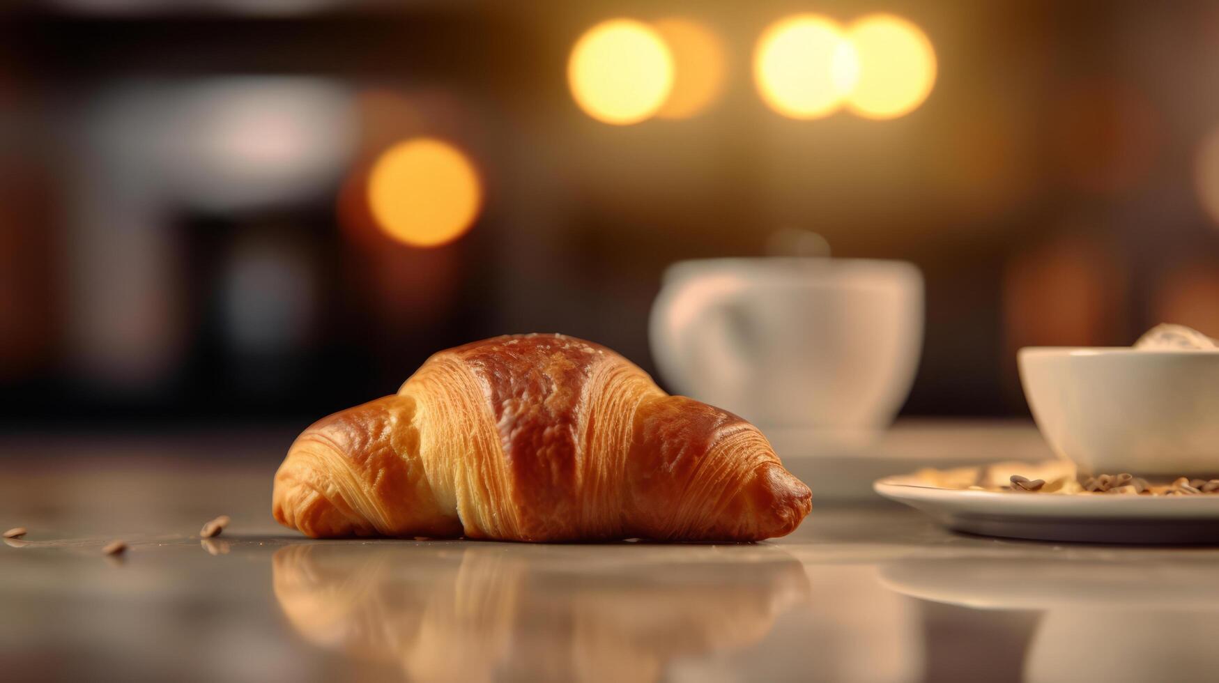 mattina caffè con brioche. illustrazione ai generativo foto