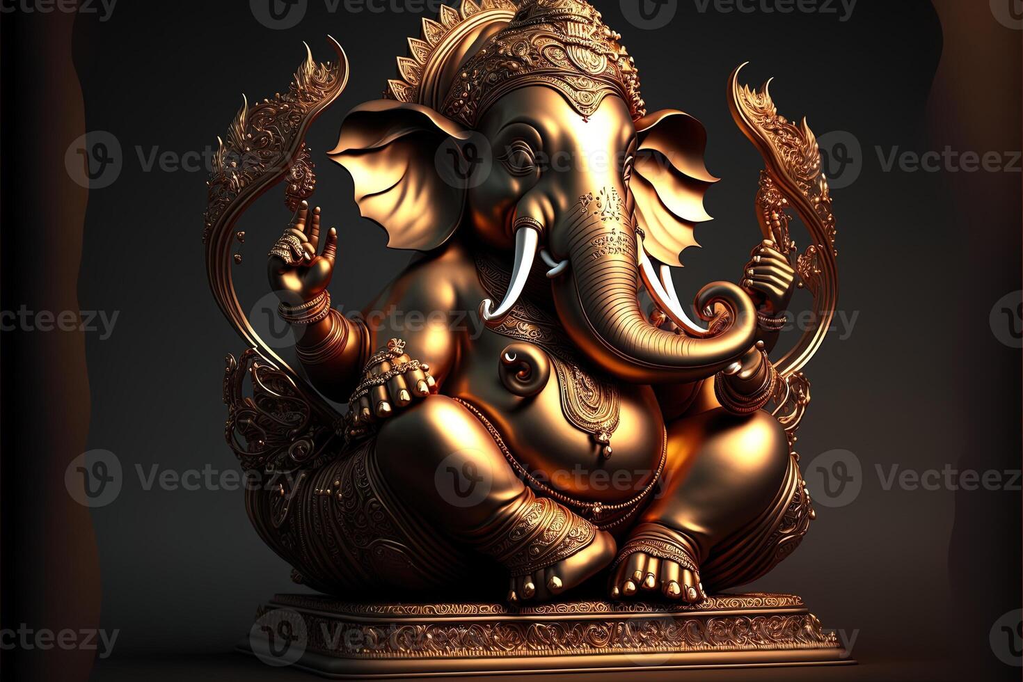 generativo ai su statua di signore Ganesha , Ganesha Festival. indù religione e indiano celebrazione di Diwali Festival concetto su scuro, rosso, giallo sfondo e copia spazio foto