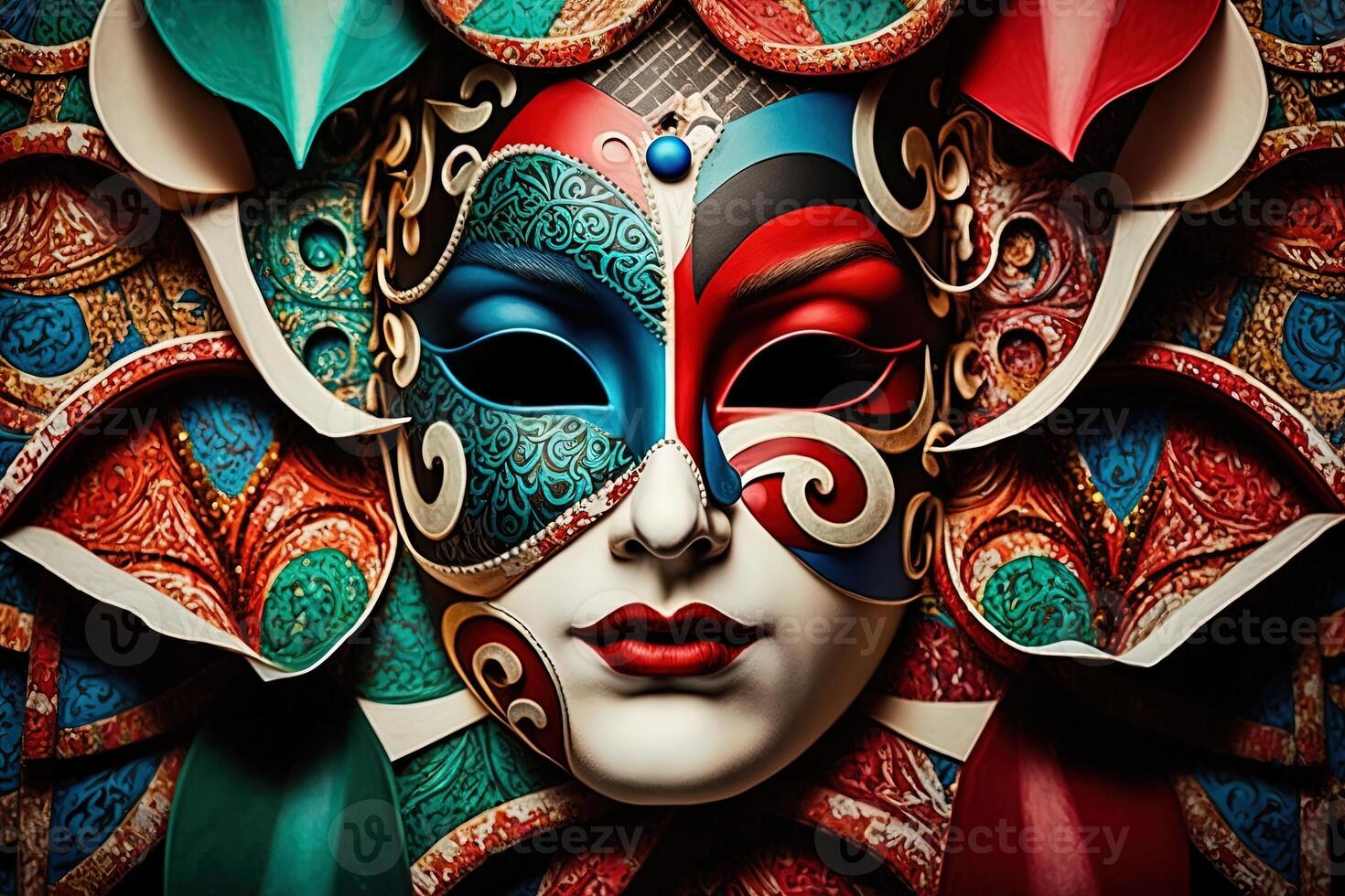 illustrazione, generativo ai multicolore carnevale maschera festa ispirato nel antico veneziano domino foto