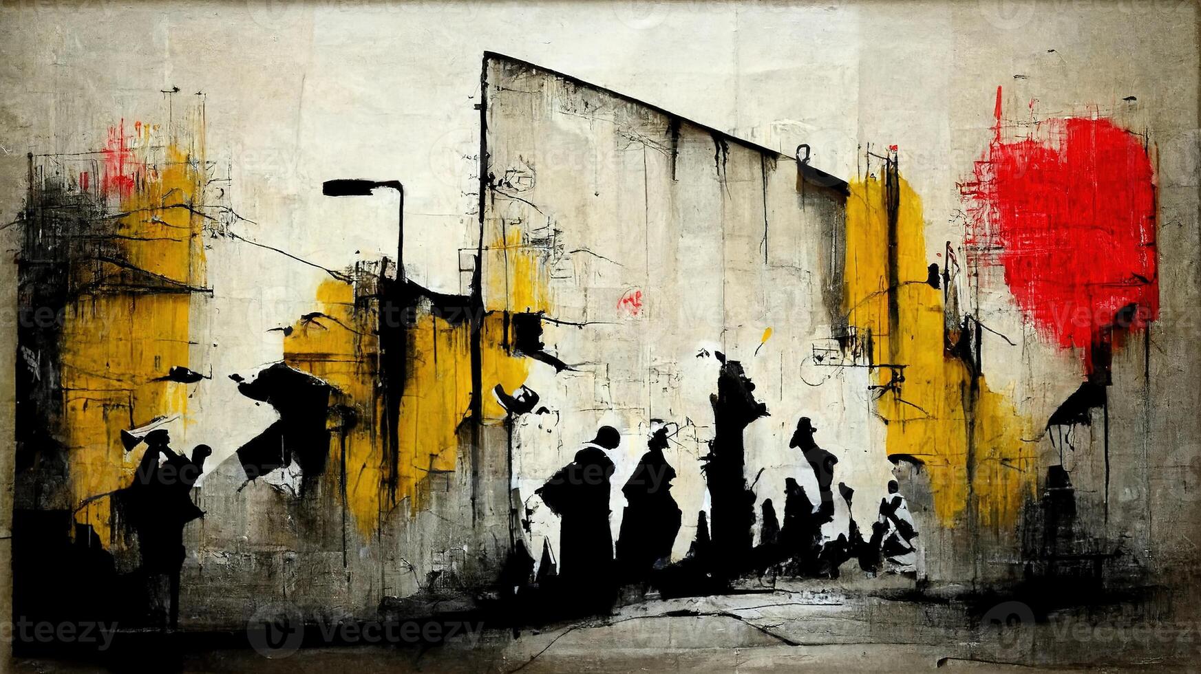 generativo ai, inchiostro nero strada graffiti arte su un' strutturato carta Vintage ▾ sfondo, ispirato di Banksy. foto