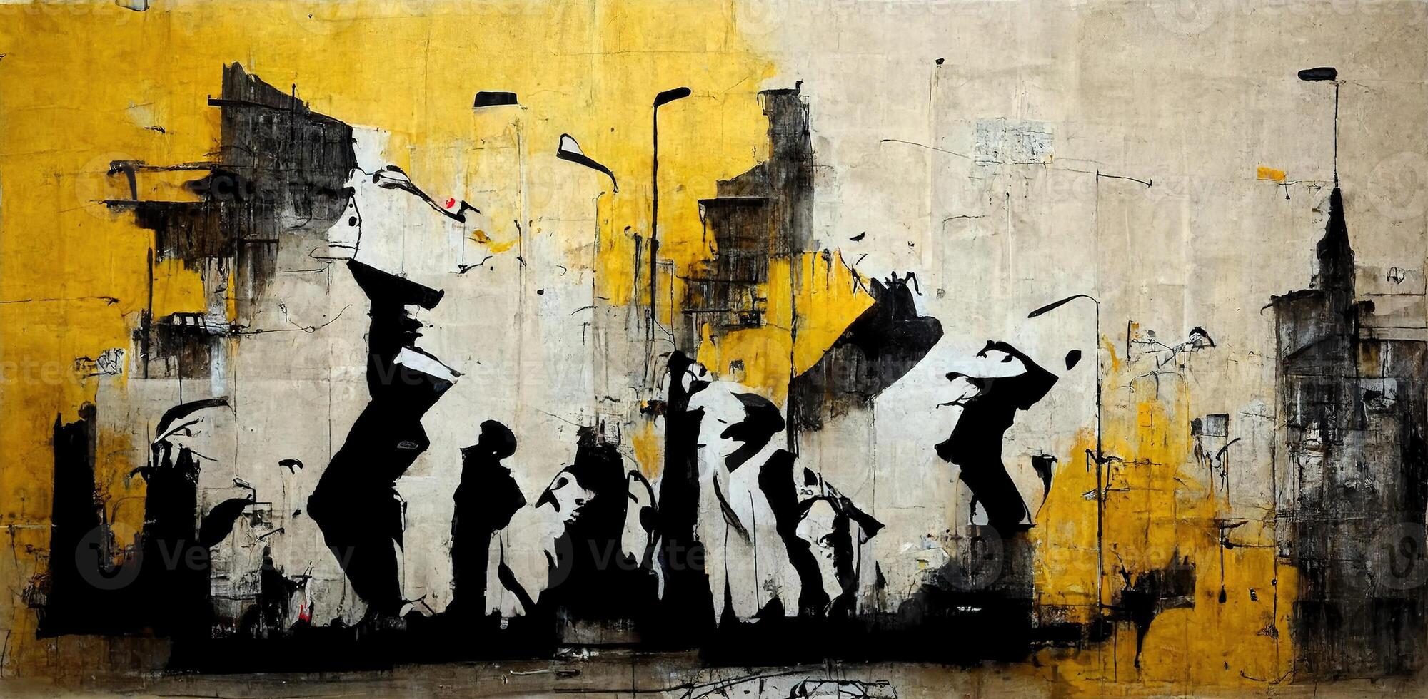 generativo ai, inchiostro nero strada graffiti arte su un' strutturato carta Vintage ▾ sfondo, ispirato di Banksy. foto
