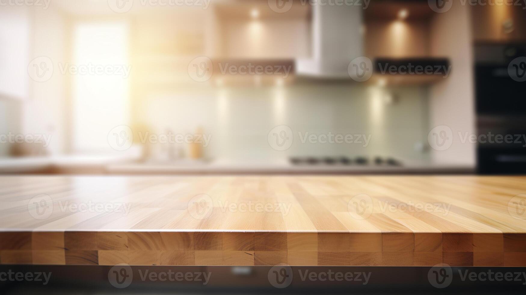 pulizia meravigliosa legna tavolo migliore e oscuro bokeh mostrare giorno cucina interni parti fondazione. creativo risorsa, ai generato foto