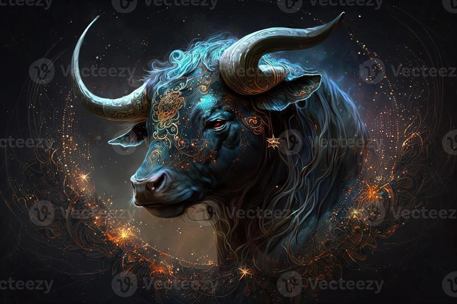 fondale di sacro zodiaco Toro simboli, astrologia, alchimia, Magia, stregoneria e fortuna raccontare. generativo ai digitale la pittura. zodiaco cartello Toro su il stellato cielo vicino su foto