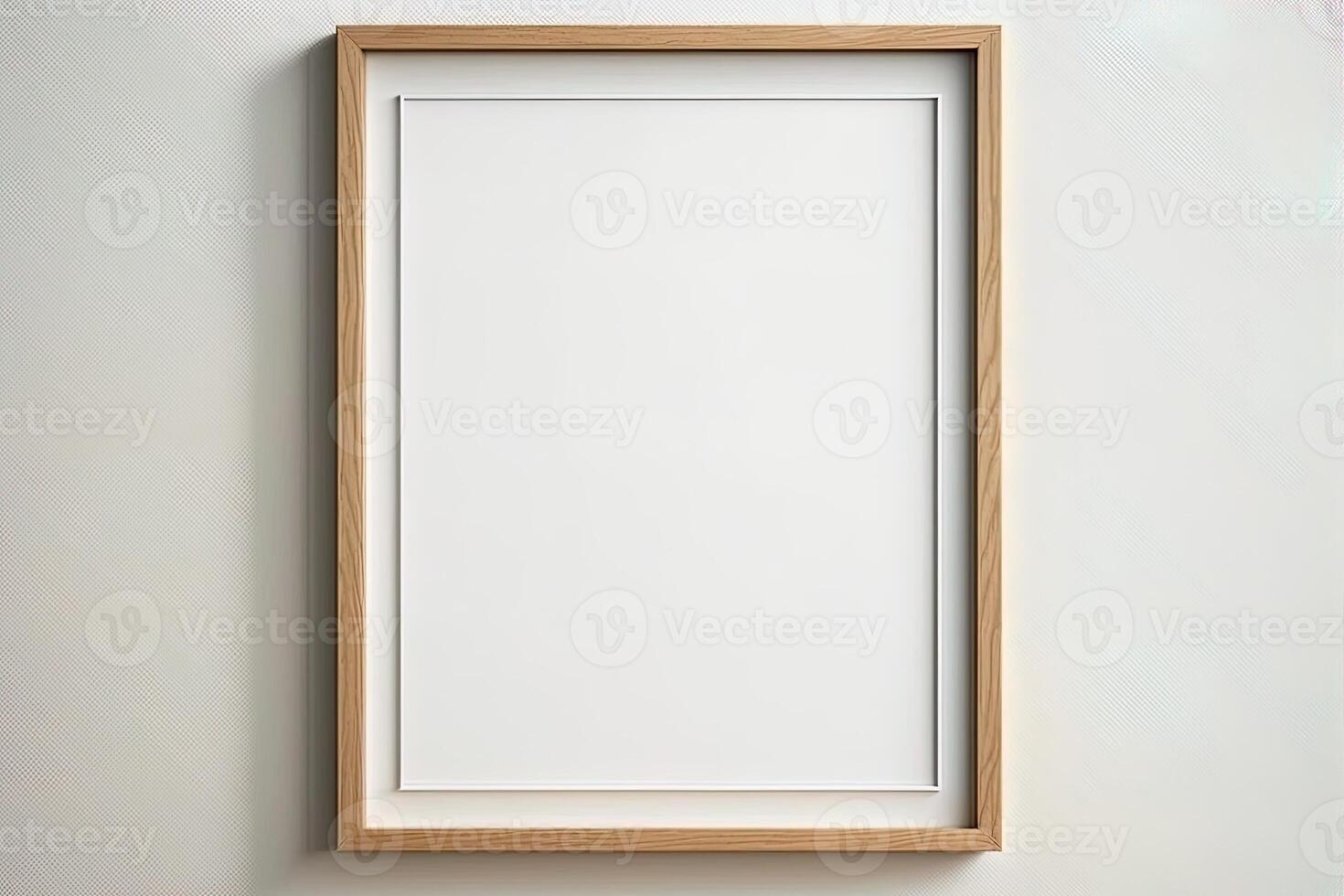 vuoto immagine telaio modello su parete nel moderno interno. opera d'arte modello finto su nel interno design. di legno immagine telaio modello su bianca parete minimalista - generativo ai foto