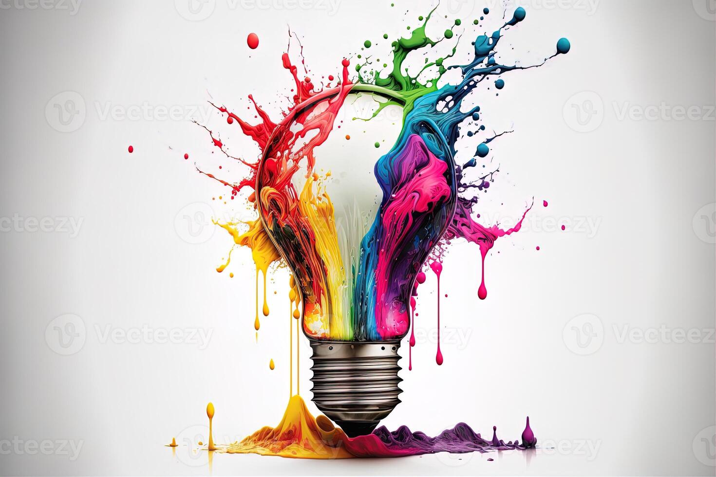 illustrazione di colorato lampadina con spruzzo di colori su bianca sfondo. creatività, euro, immaginazione, ispirazione. generativo ai. idea e soluzione concetto foto