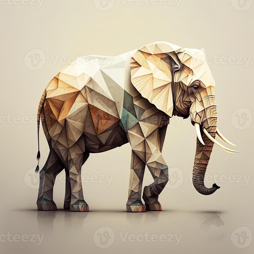 generativo ai illustrazione di creativo di elefante fatto di colorato geometrico forme su sfondo. capo, coraggio, forte e coraggioso, foto