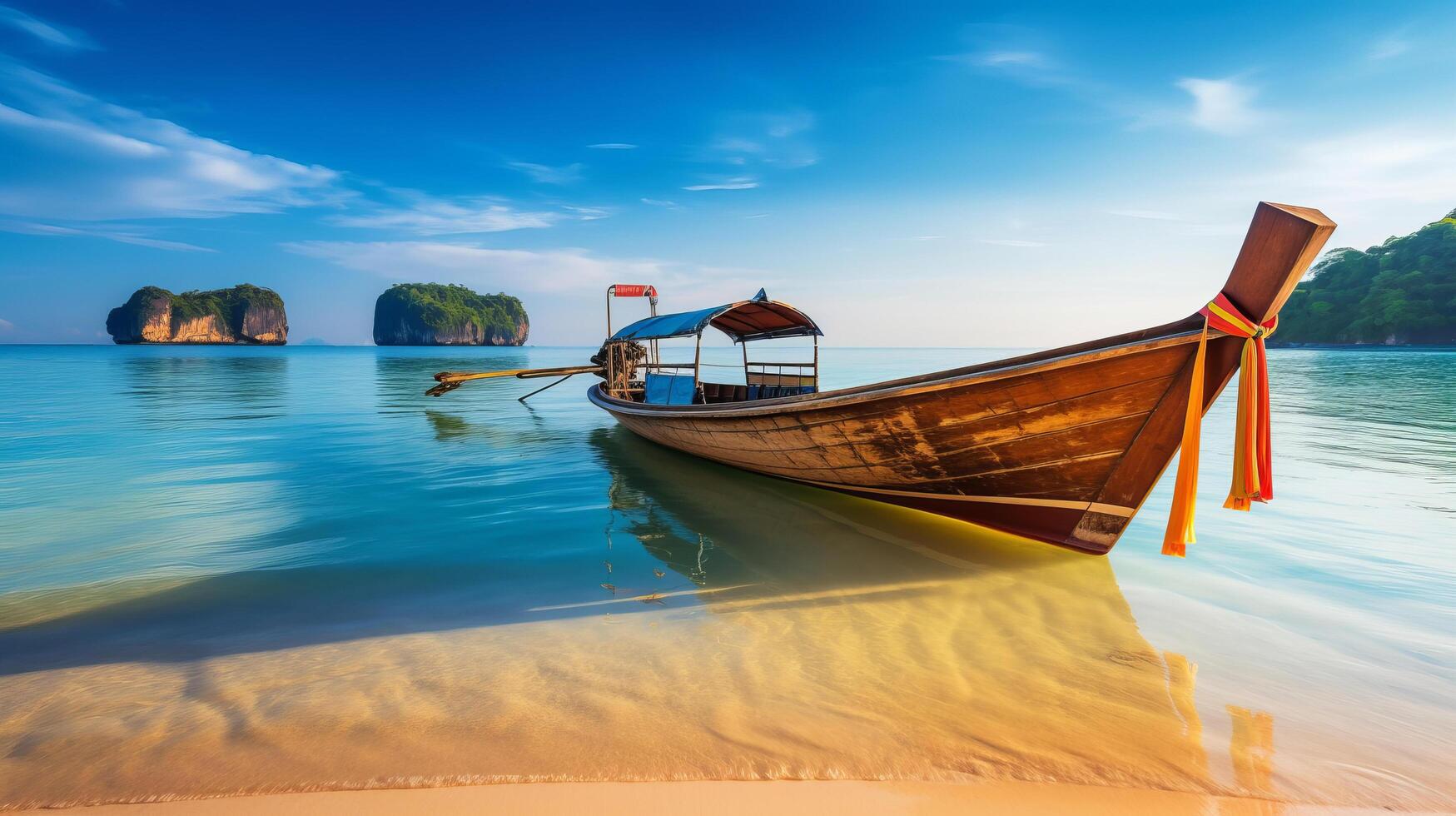 tailandese tradizionale di legno coda lunga barca. illustrazione ai generativo foto