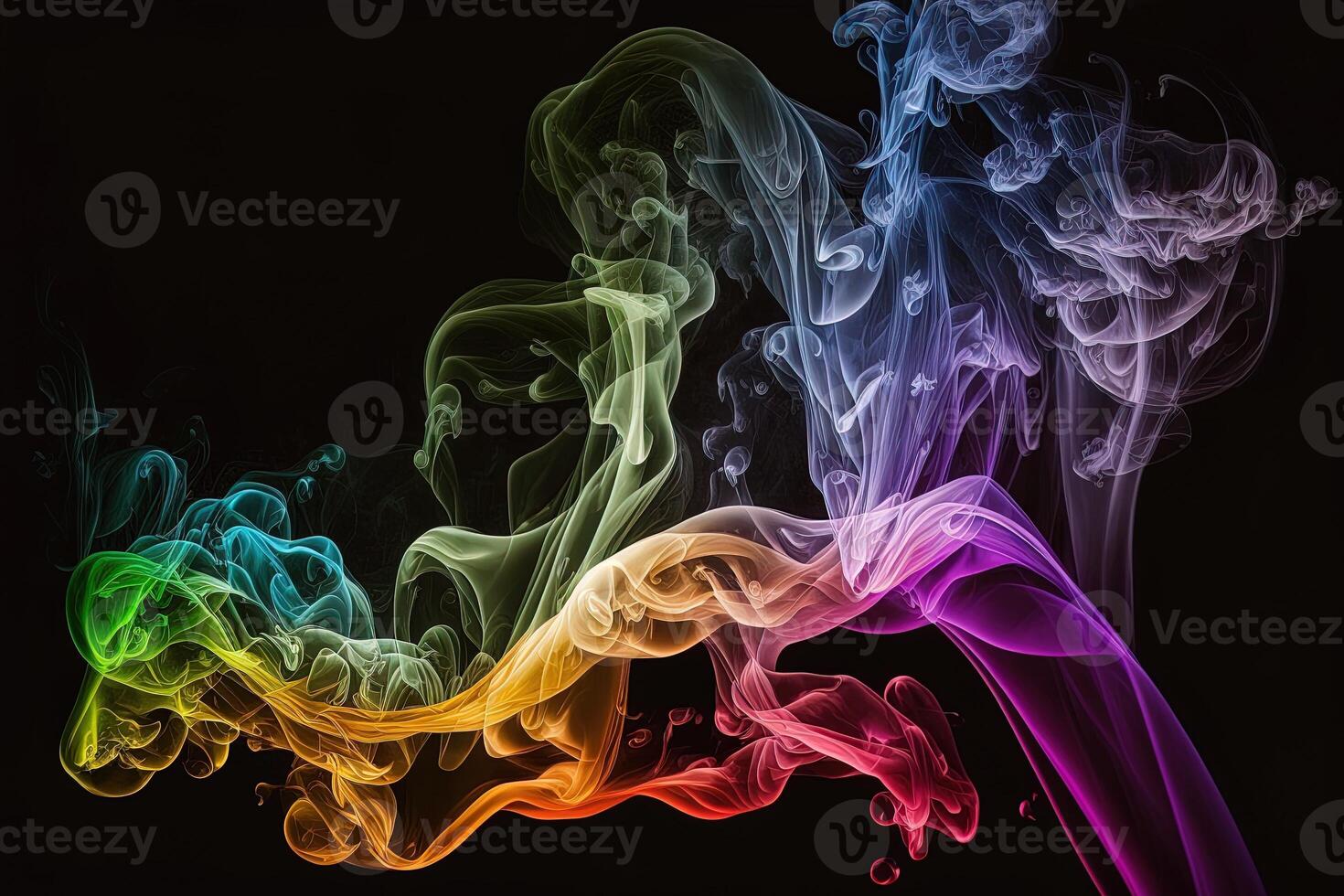 generativo ai un' colorato Fumo nube è mostrato nel Questo Immagine, esso sembra piace esso è galleggiante nel il aria e è molto buio e blu e giallo, con un' nero sfondo. foto