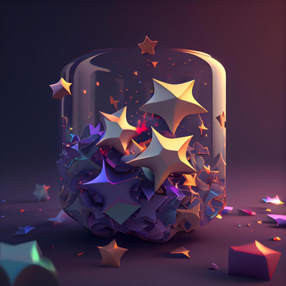 3d rendere, astratto geometrico forma, cristallo cubo con colorato stelle dentro., ai generativo Immagine foto